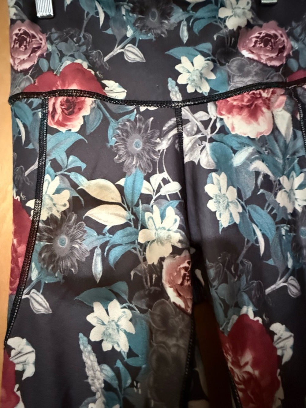 Marika Floral Print/leopard print  Leggings in Navy, Teal & Rose (reversible)